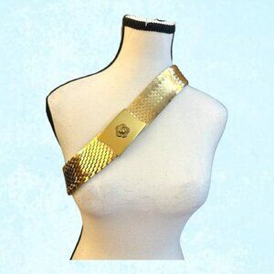 Womens Thick Gold Sequin Buckled Belt S M L